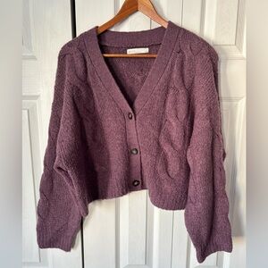 Oak & Fort Cozy Purple Cable Wool Blend Knit Sweater Size Small